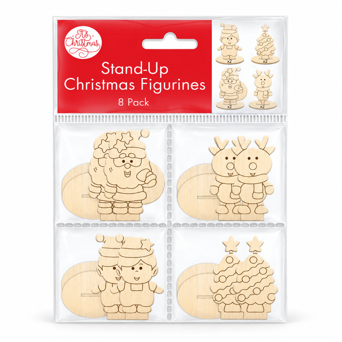Mini Wooden Christmas Stand-Up Figurines 8pk - Set B