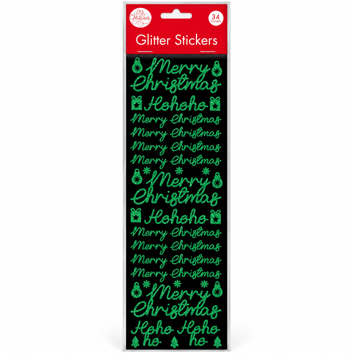 Christmas Glitter Sticker Sheet 10.5 x 32cm - Green