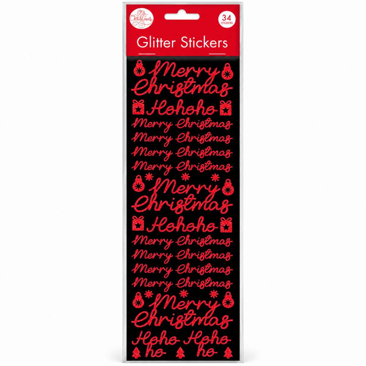 Christmas Glitter Sticker Sheet 10.5 x 32cm - Red