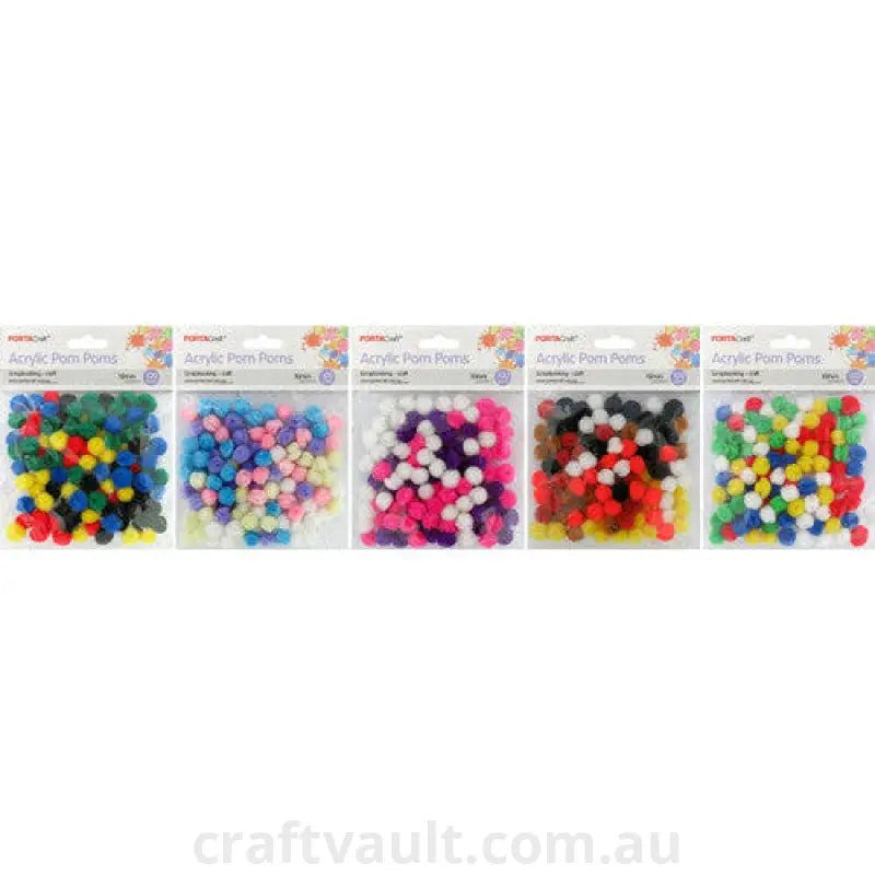 Acrylic Pom Poms 10mm 100pc 5 Asst