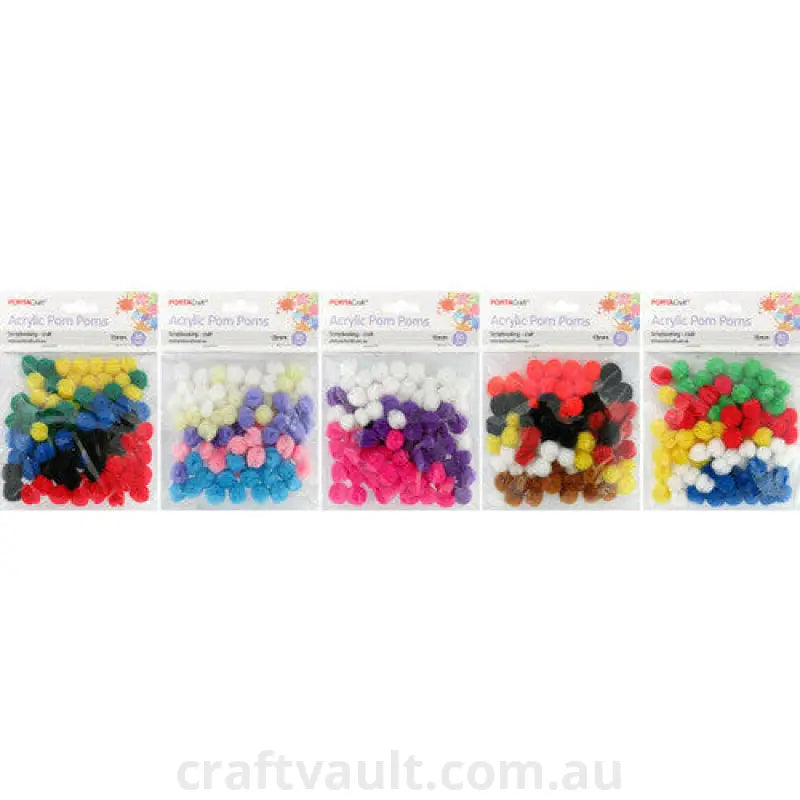 Acrylic Pom Poms 15mm 80pc 5 Asst