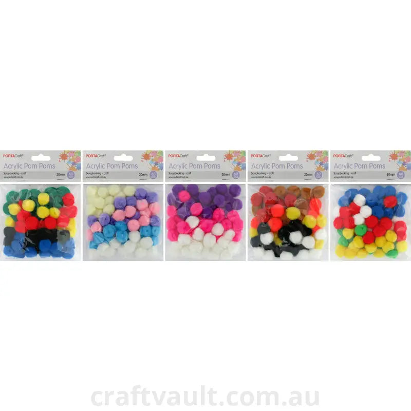 Acrylic Pom Poms 20mm 60pc 5 Asst