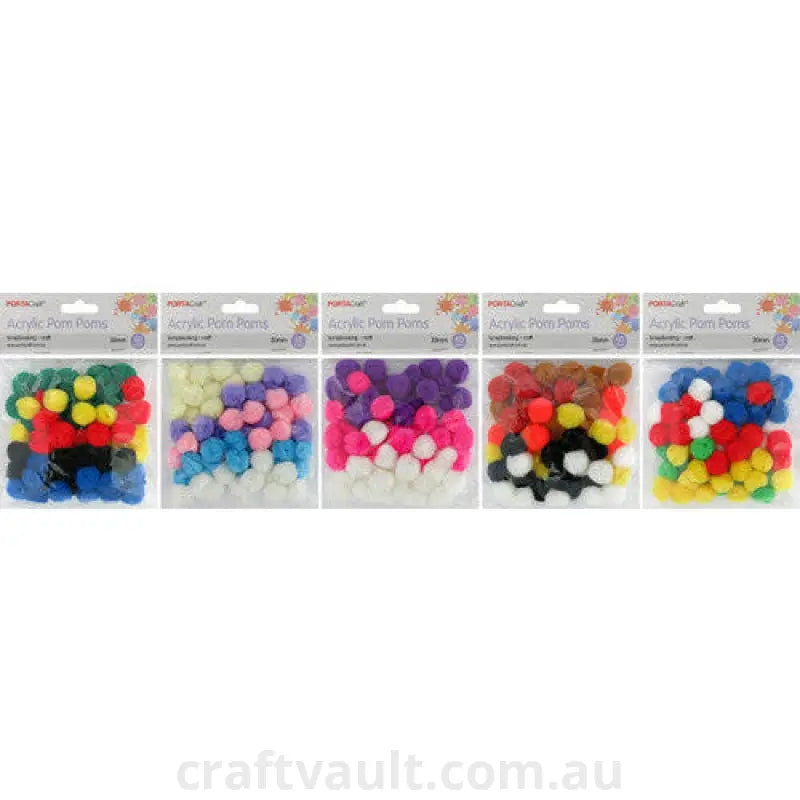 Acrylic Pom Poms 20mm 60pc 5 Asst