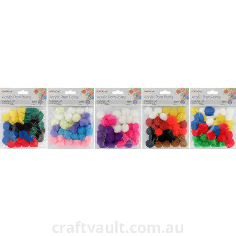 Acrylic Pom Poms 25mm 35pc 5 Asst