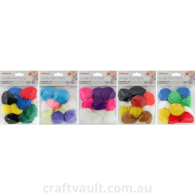 Acrylic Pom Poms 50mm 10pc 5 Asst