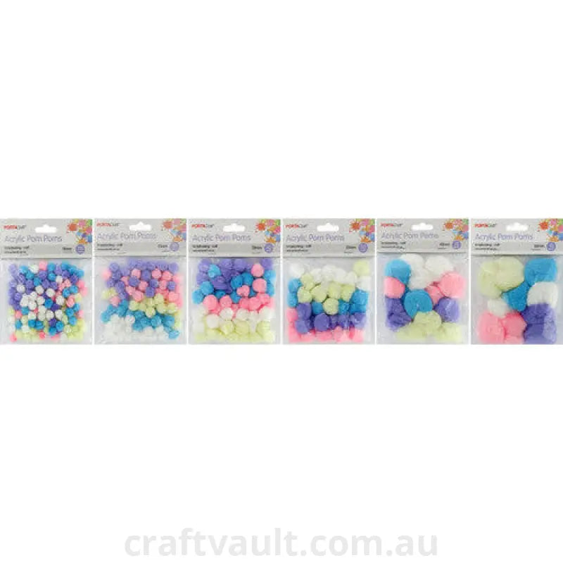 Acrylic Pom Poms Pastels 6 Asst