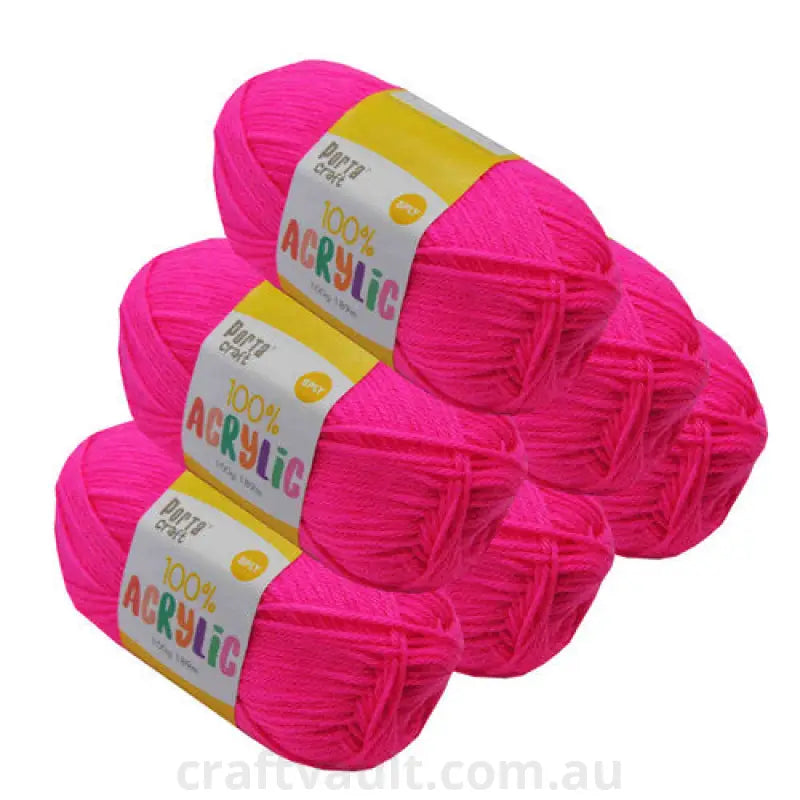 Acrylic Yarn 100g 189m 8ply Hi Viz Pink