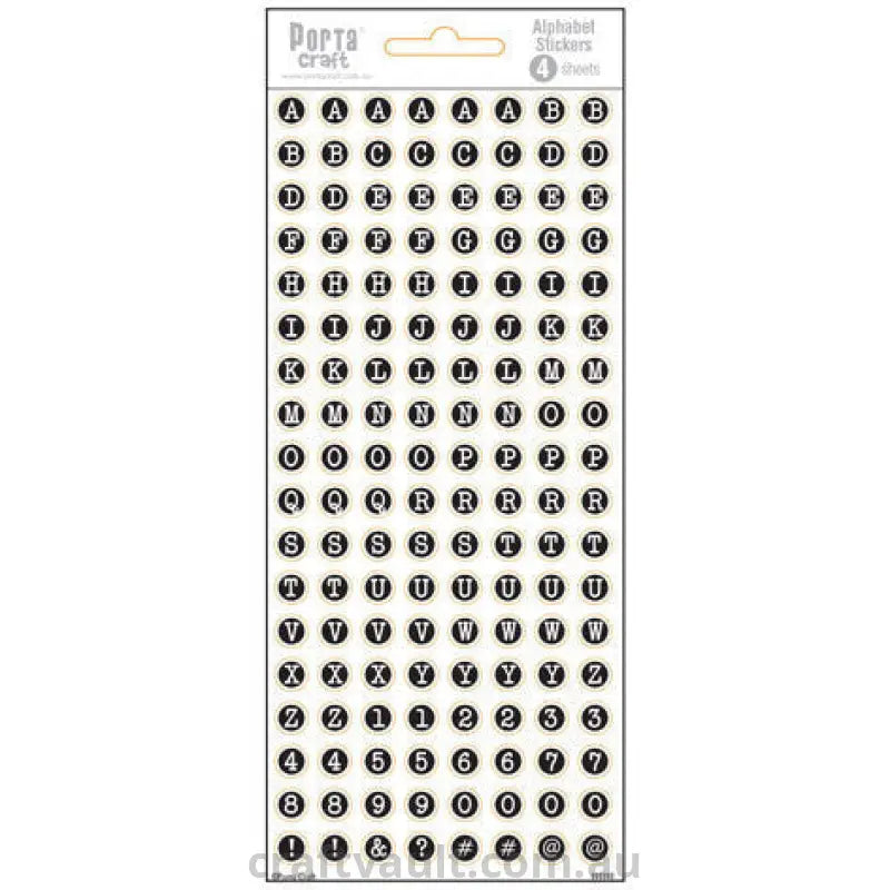 Alphabet Stickers Buttons Black  4 Sheets
