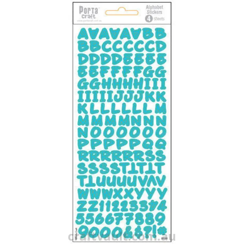 Alphabet Stickers Fun Aqua 4 Sheets