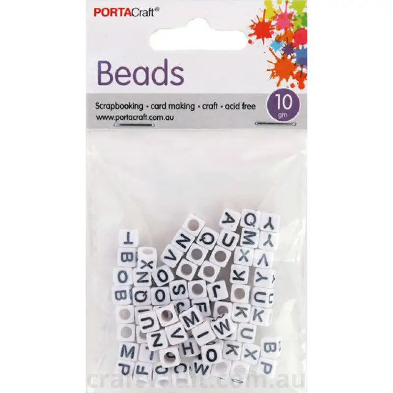 Beads Alphabet  10g 6mm Cubes Black & White