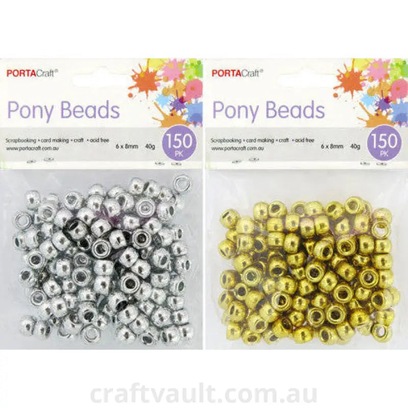 Beads Pony  40g  8mm Metallic 150pk 2 Asst