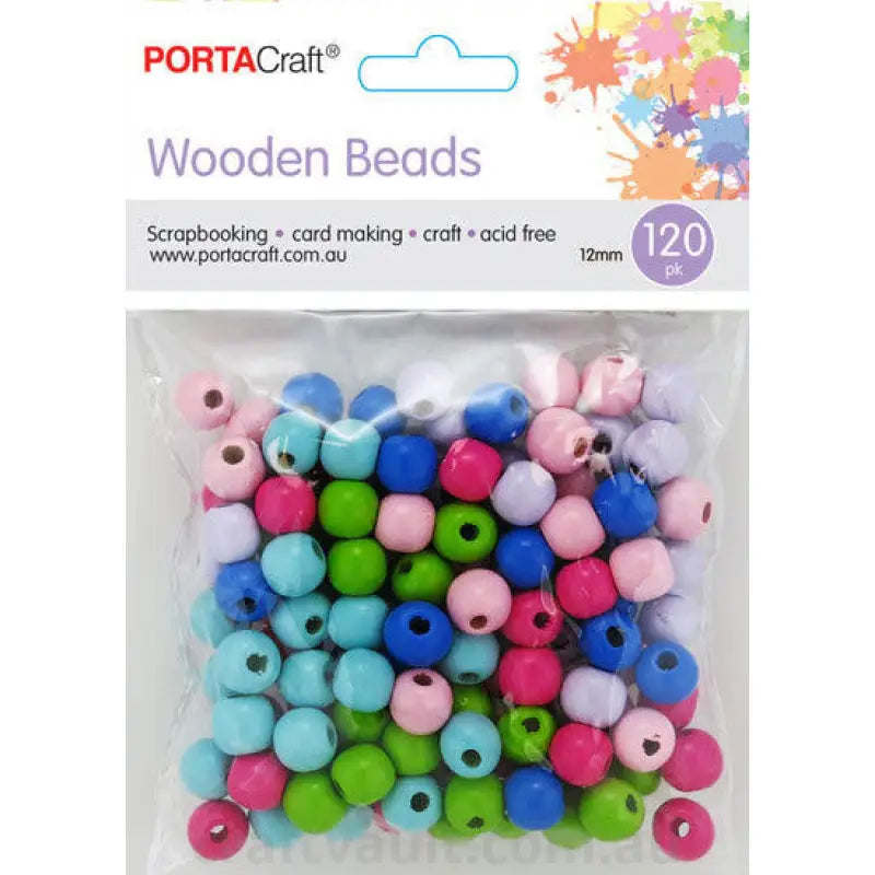 Beads Wooden  12mm 120pk Round Multicolour