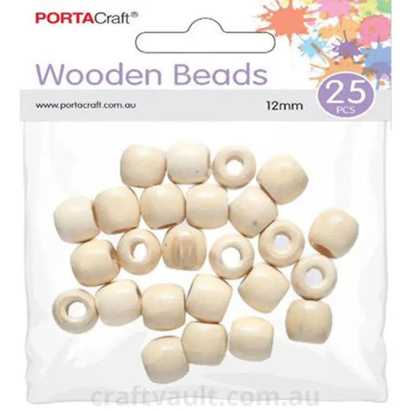 Beads Wooden  12mm  25pc Round Polished Natural