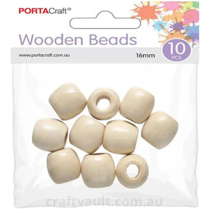Beads Wooden 16mm 10pc Round Polished Natural