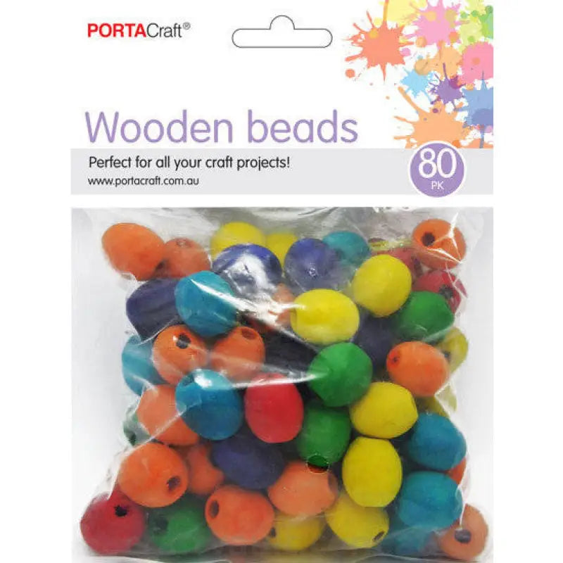 Beads Wooden 17mm 80pc Oblong Coloured