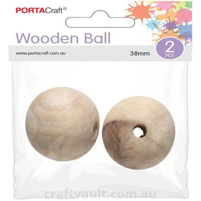Beads Wooden  38mm  2pc Round Natural