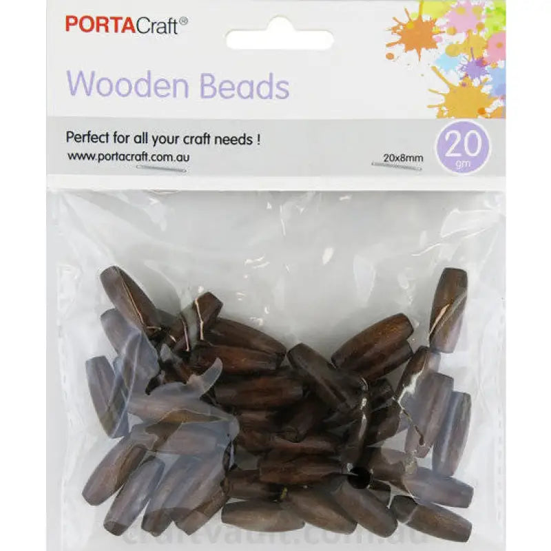 Beads Wooden   8x20mm 20g 25pk Long Barrel Walnut