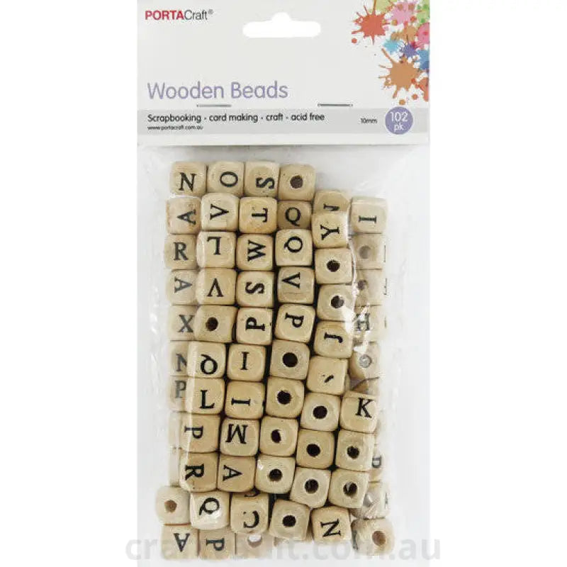 Beads Wooden Alphabet 10mm 102pk