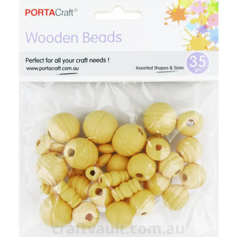 Beads Wooden Assorted Shapes 35g Caramilk