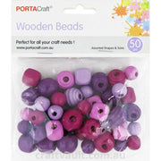 Beads Wooden Assorted Shapes 50g Berry