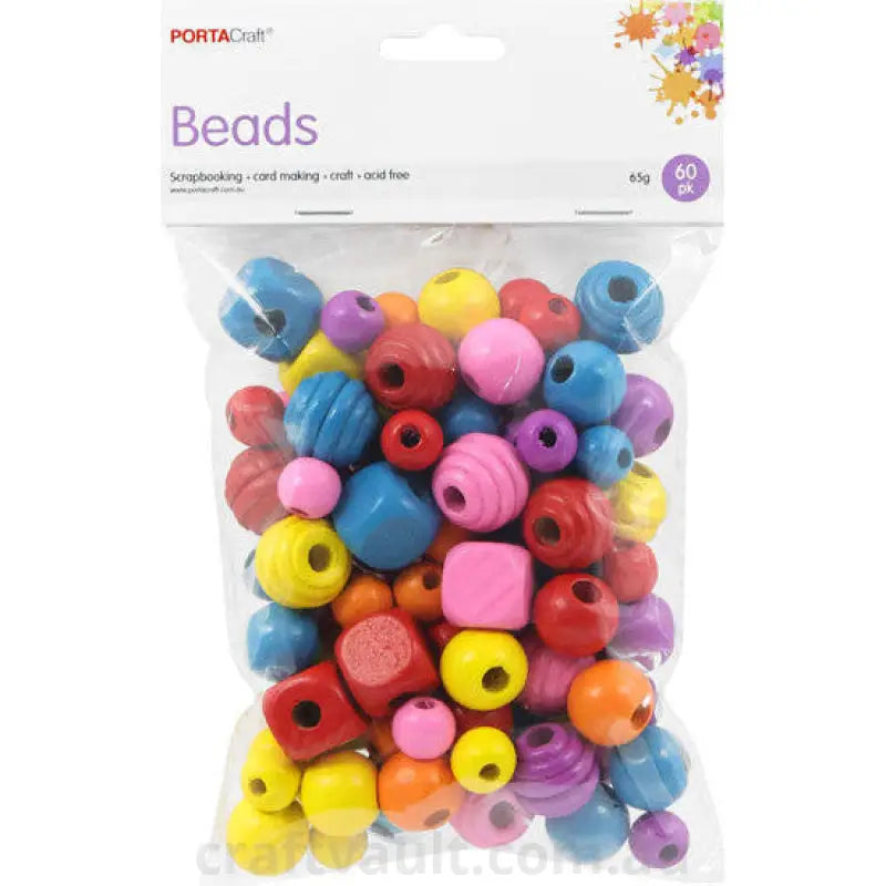 Beads Wooden Assorted Shapes 65g Multicolour