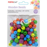 Beads Wooden Assorted Sizes 125pc Round Multicolour