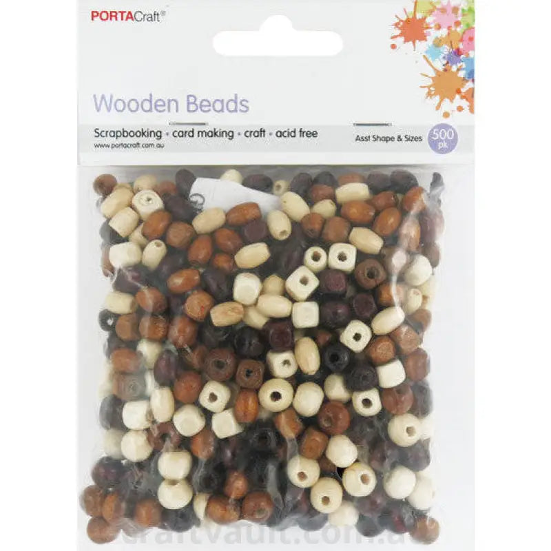 Beads Wooden Assorted Sizes 500pc Mixed Shapes Earth