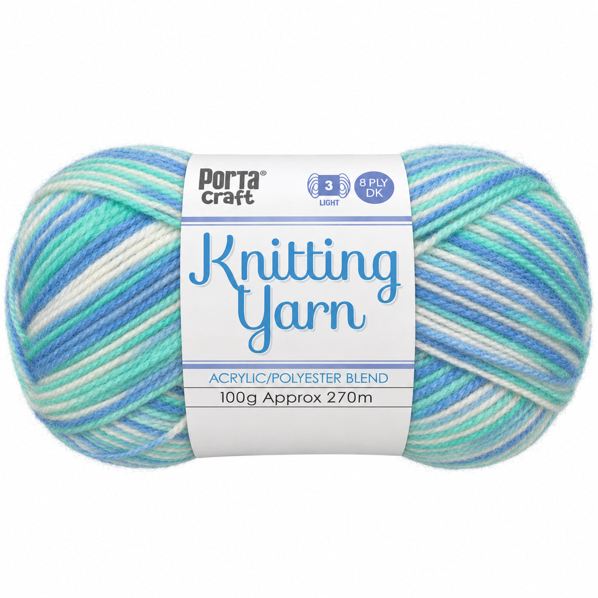 Knitting Yarn 100g 270m 8ply Multi Sea Mist