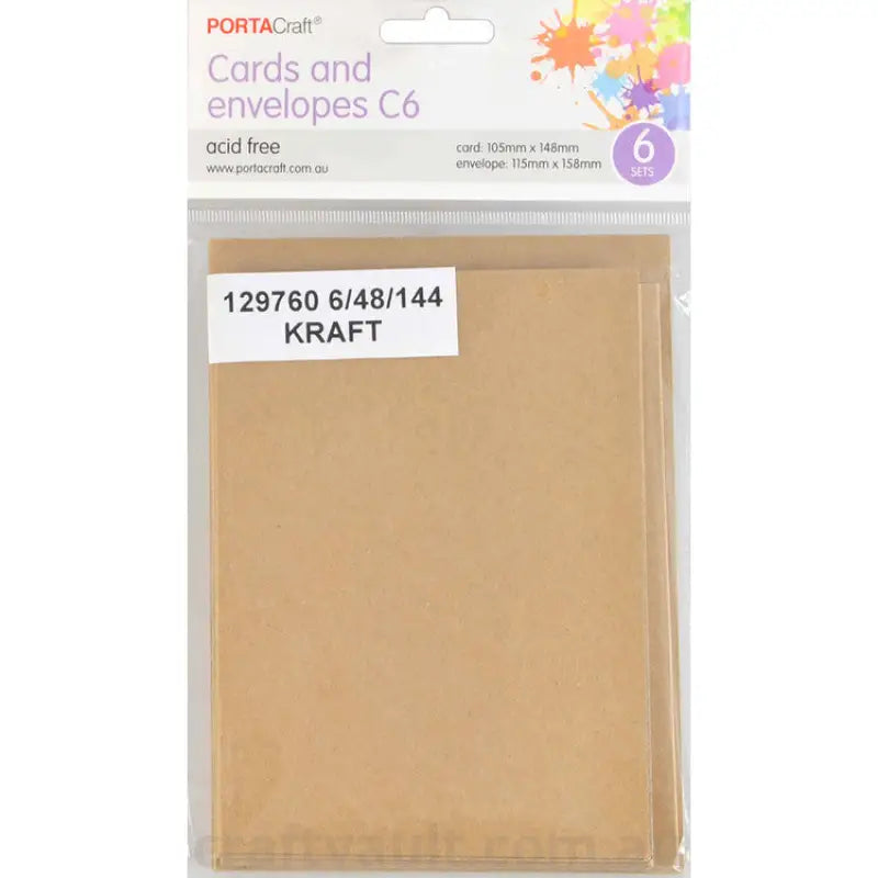 Cards & Envelopes C6 6pk Kraft