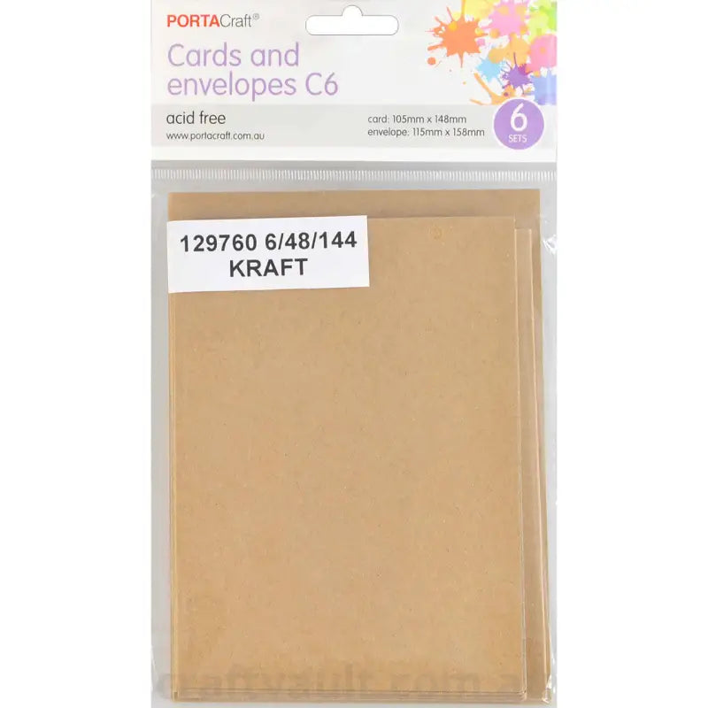 Cards & Envelopes C6 6pk Kraft