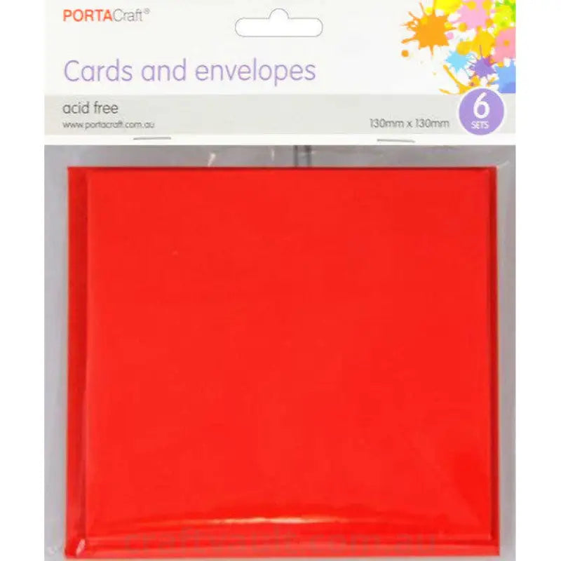 Cards & Envelopes SQ 13cm 6pk Bright Red