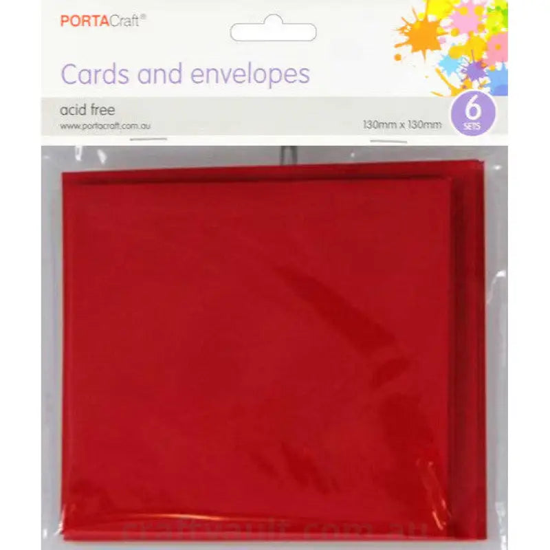 Cards & Envelopes SQ 13cm 6pk Crimson Red