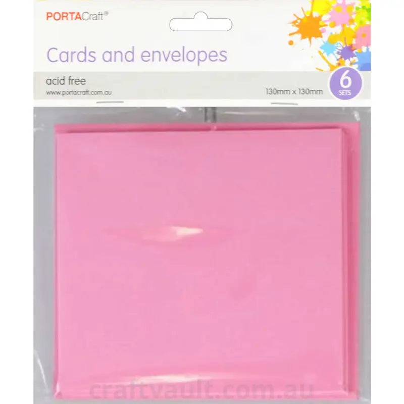 Cards & Envelopes SQ 13cm 6pk Hot Pink