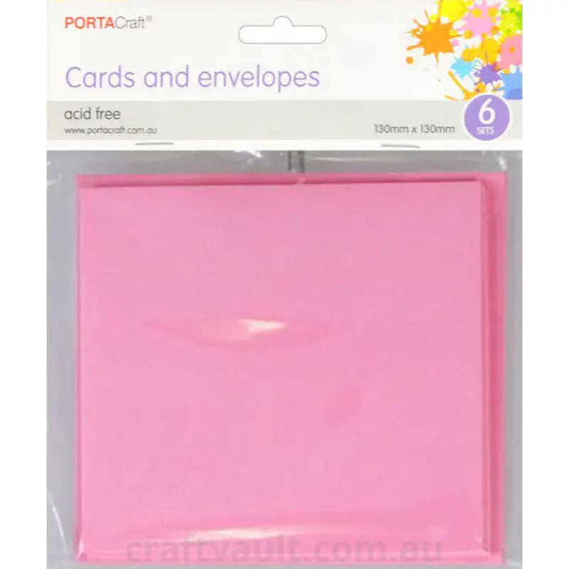 Cards & Envelopes SQ 13cm 6pk Hot Pink