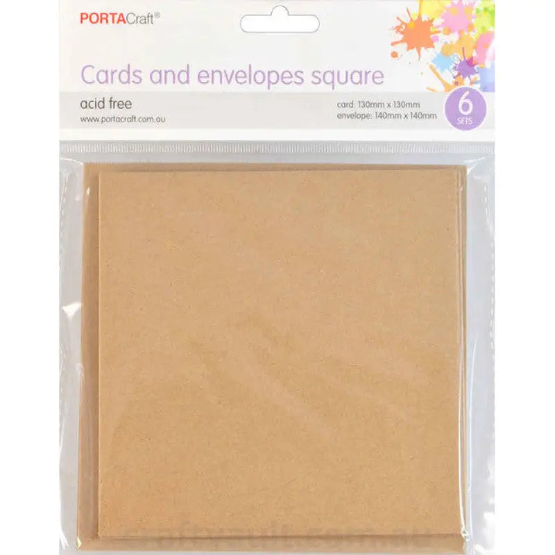 Cards & Envelopes SQ 13cm 6pk Kraft