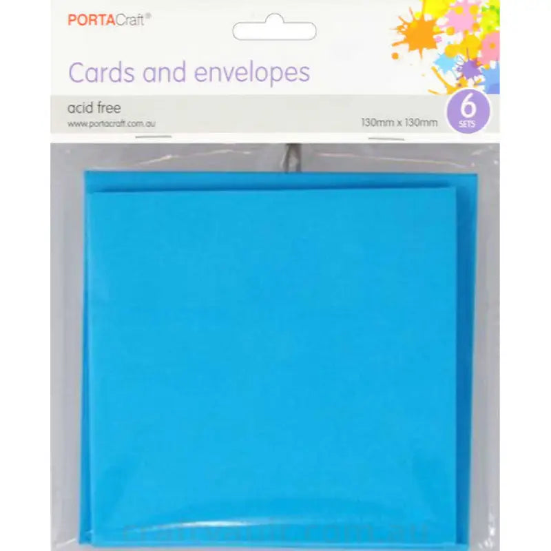 Cards & Envelopes SQ 13cm 6pk Light Blue