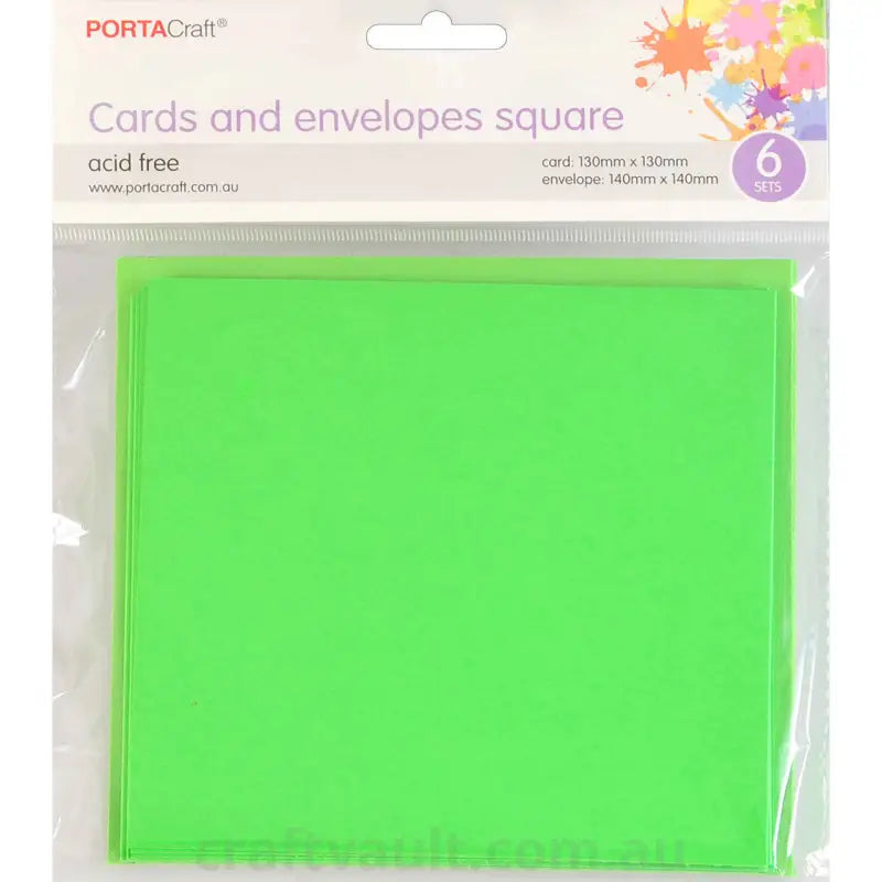 Cards & Envelopes SQ 13cm 6pk Tree Green