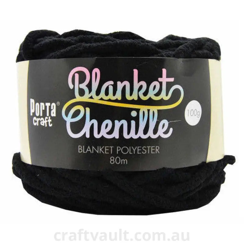 Chenille Blanket Yarn 100g 80m 12ply Black