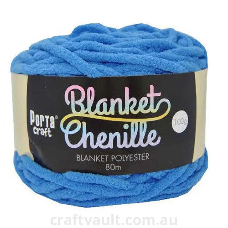 Chenille Blanket Yarn 100g 80m 12ply Bright Blue