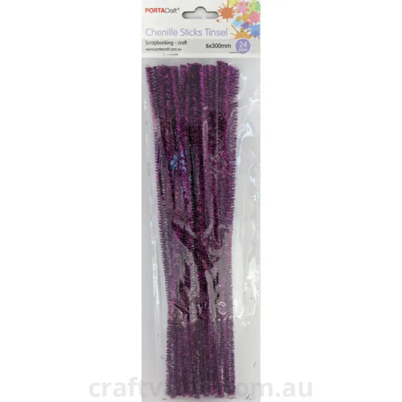 Chenille Stems Tinsel 6mm 24pc Purple