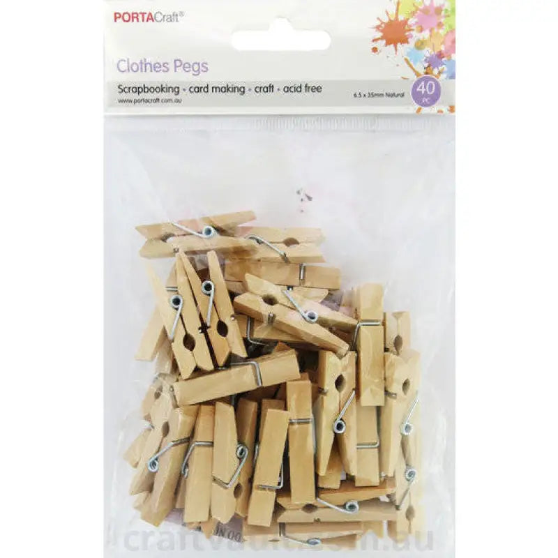 Clothes Pegs  35x6.5mm Natural 40 Pack