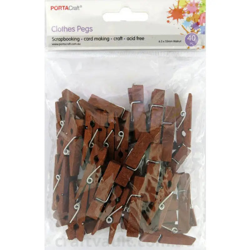 Clothes Pegs  35x6.5mm Walnut 40 Pack