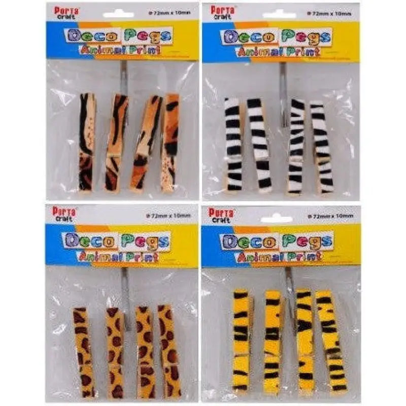 Clothes Pegs 72x10mm Animal Print X1 Random Design