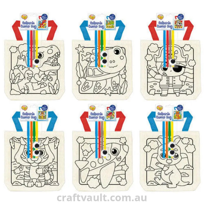 Colour In Canvas Bags Boys 6 Assorted