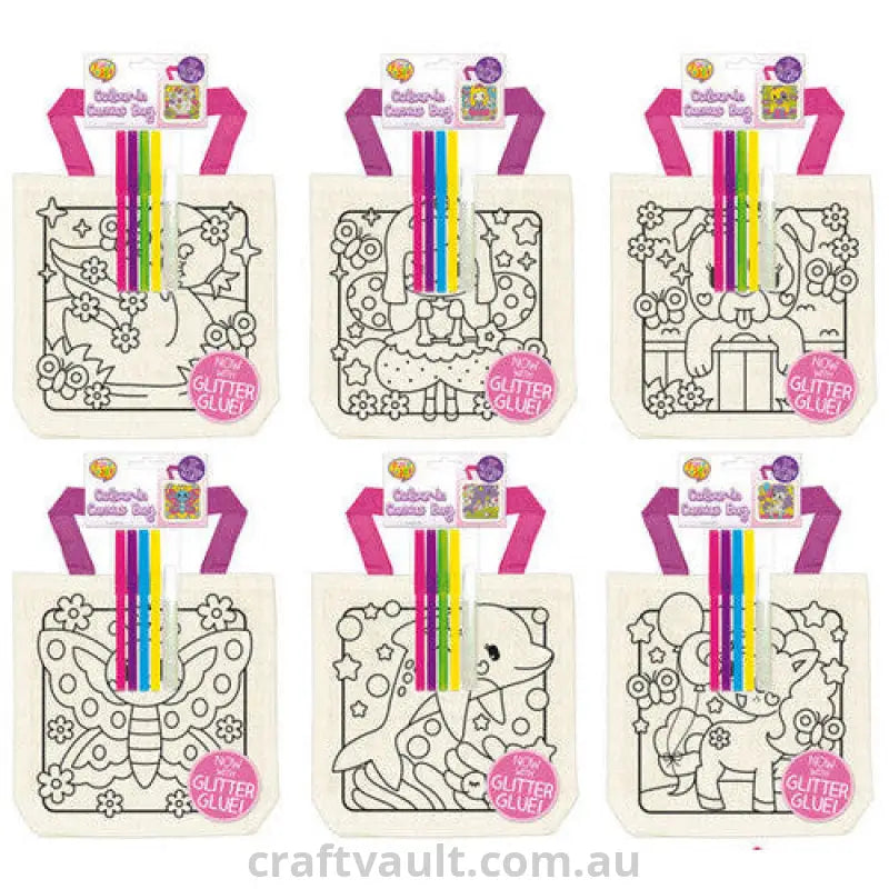Colour In Canvas Bags Girls 6 Assorted