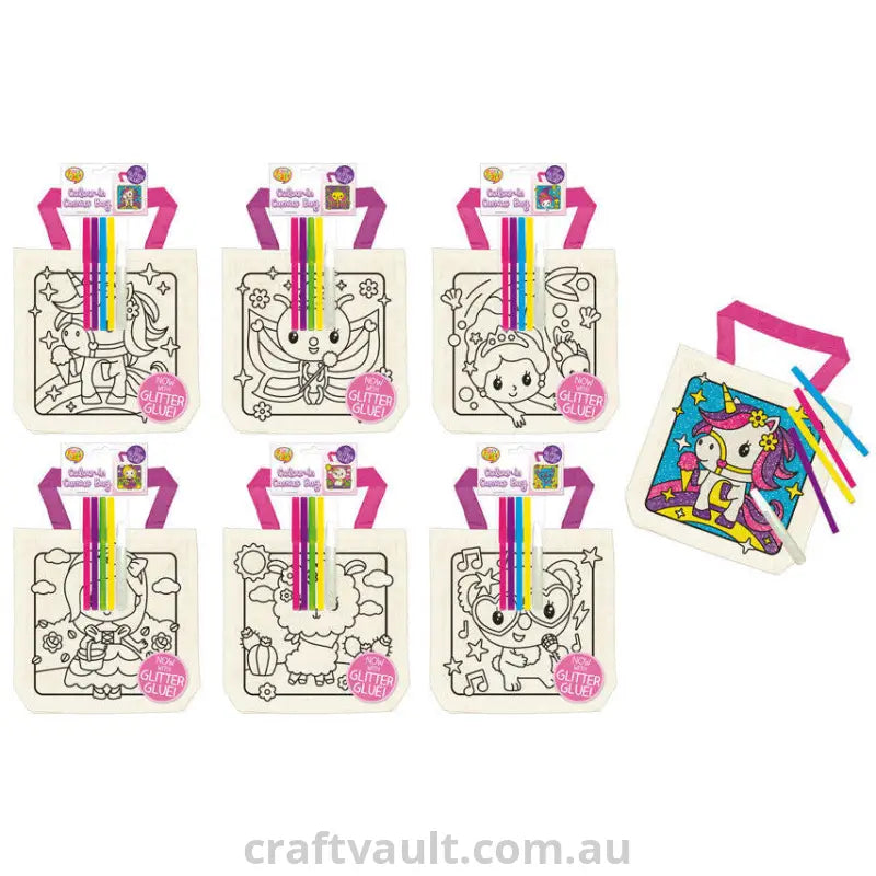 Colour In Canvas Bags Girls 6 Assorted