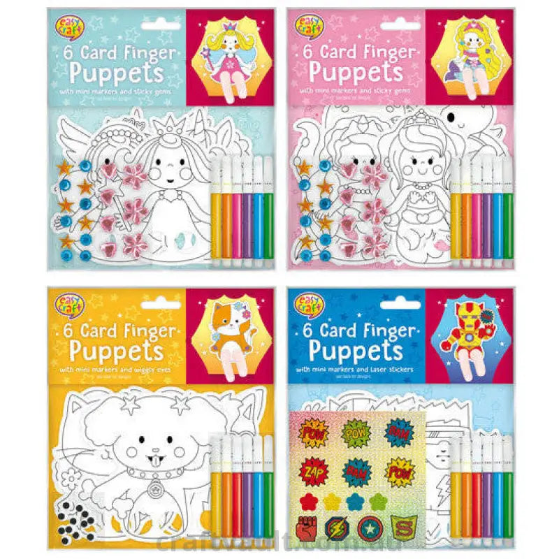 Colour In Finger Puppet Kits 6pk 4 Assorted