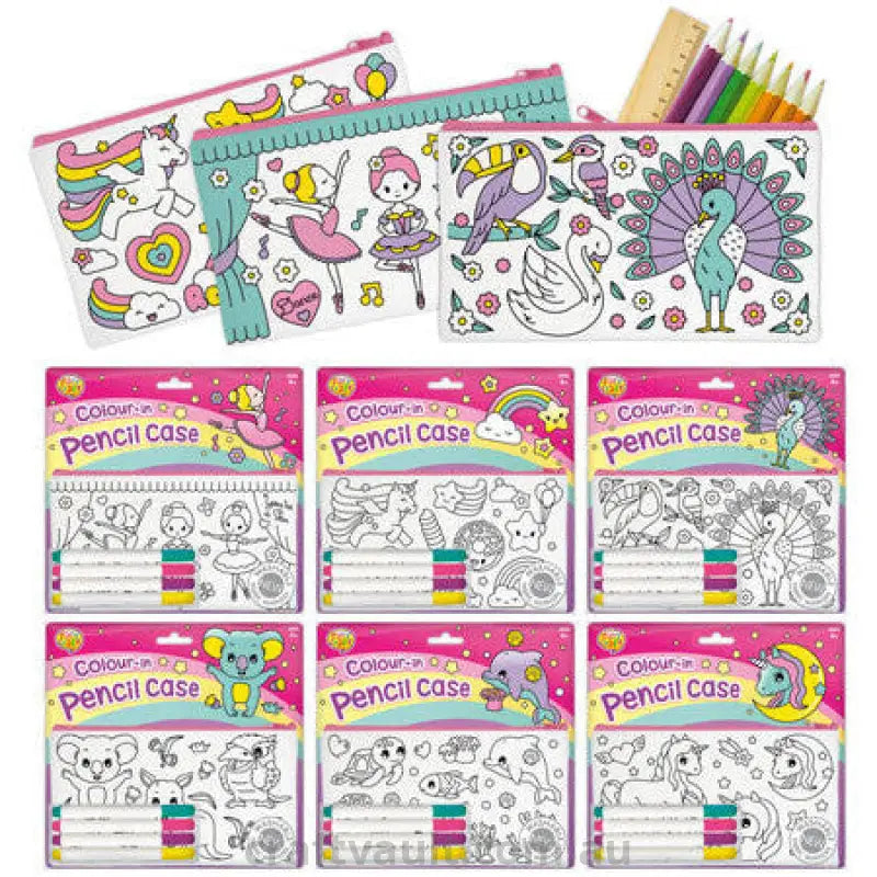 Colour In Pencil Cases Girl 6 Assorted