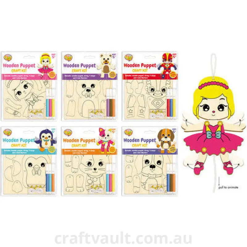 Colour In Wooden Puppet Kit 6 Assorted
