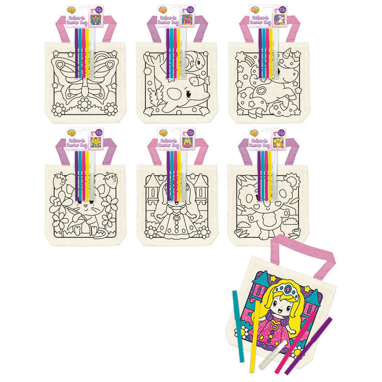 Colour In Canvas Bags Girls 6 Assorted